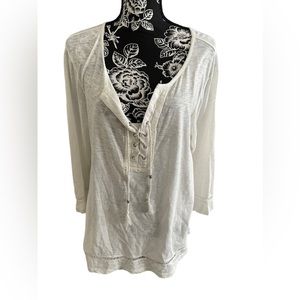 STYLE & CO Peasant Winter White BOHO Blouse Tunic Long Sleeve Tie Neck XL NWT